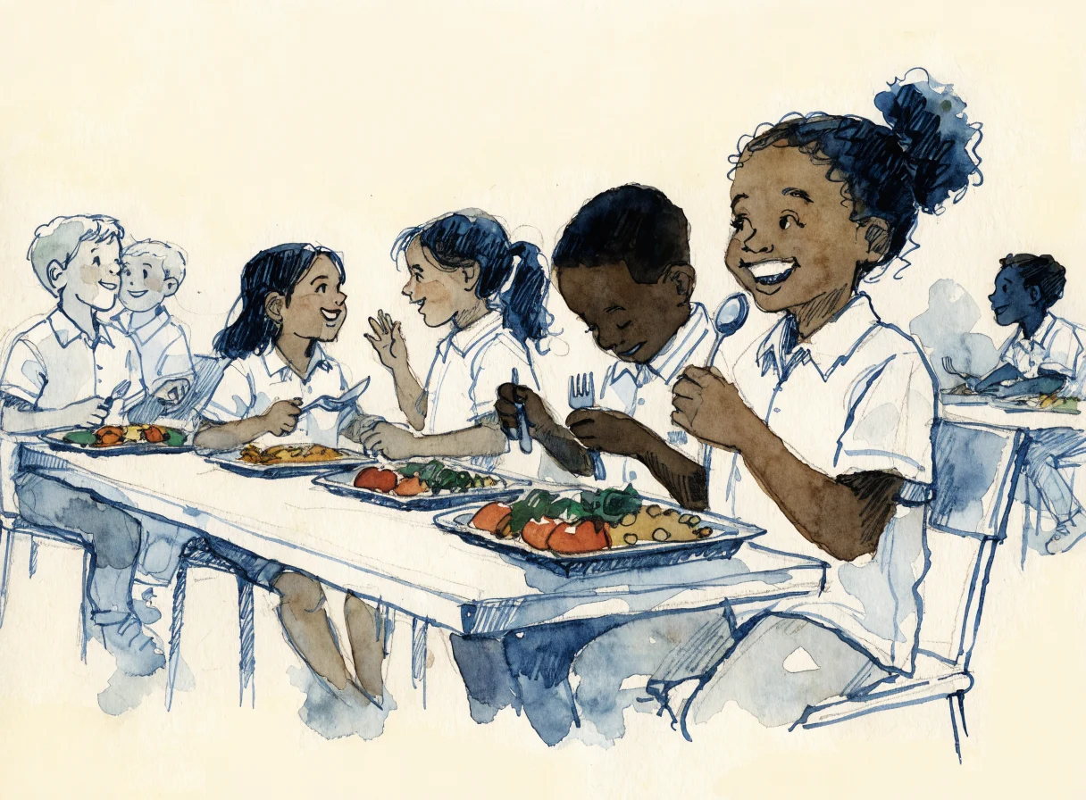 Crianças almoçando juntas na escola