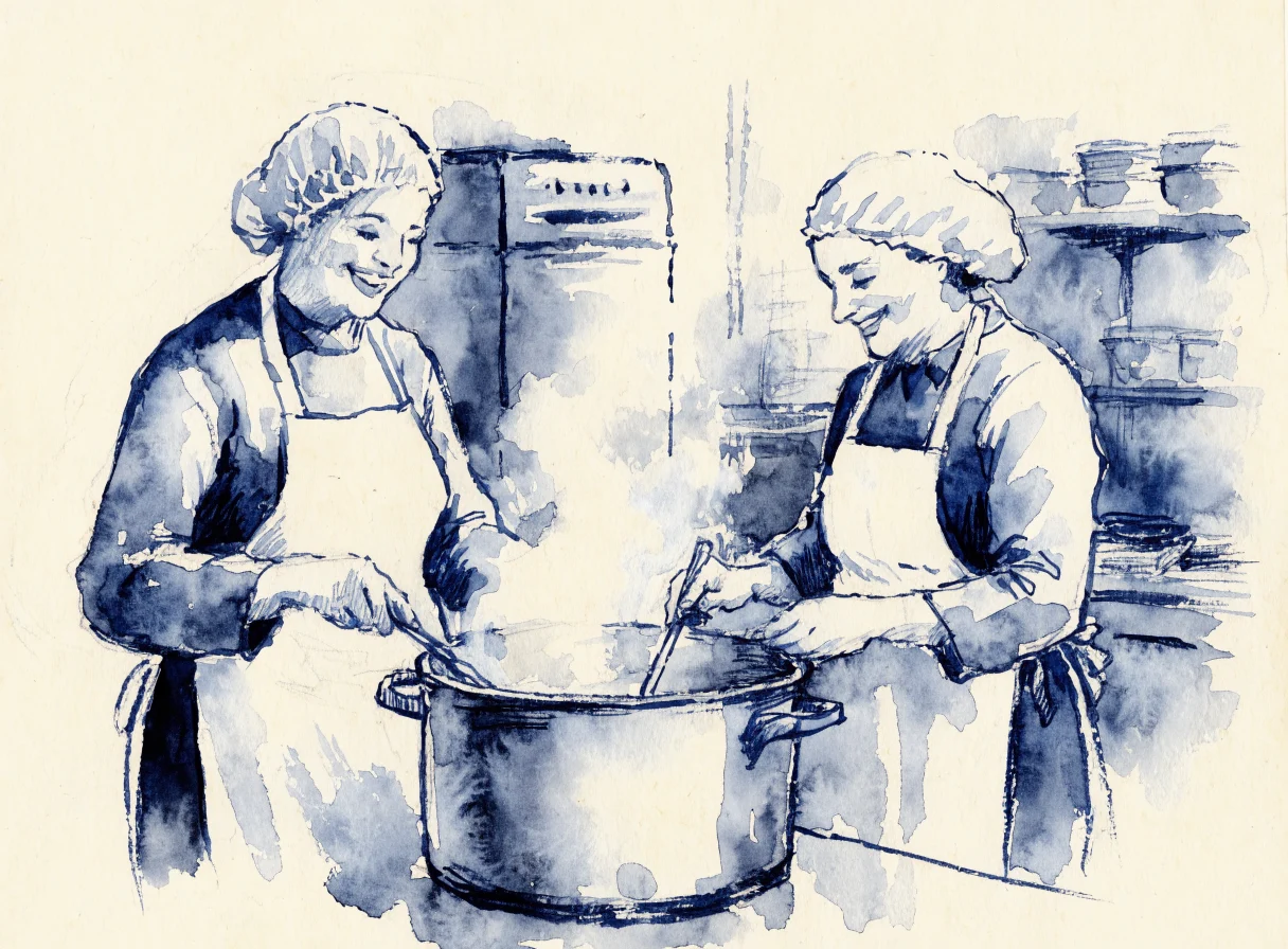 Merendeiras na cozinha da escola